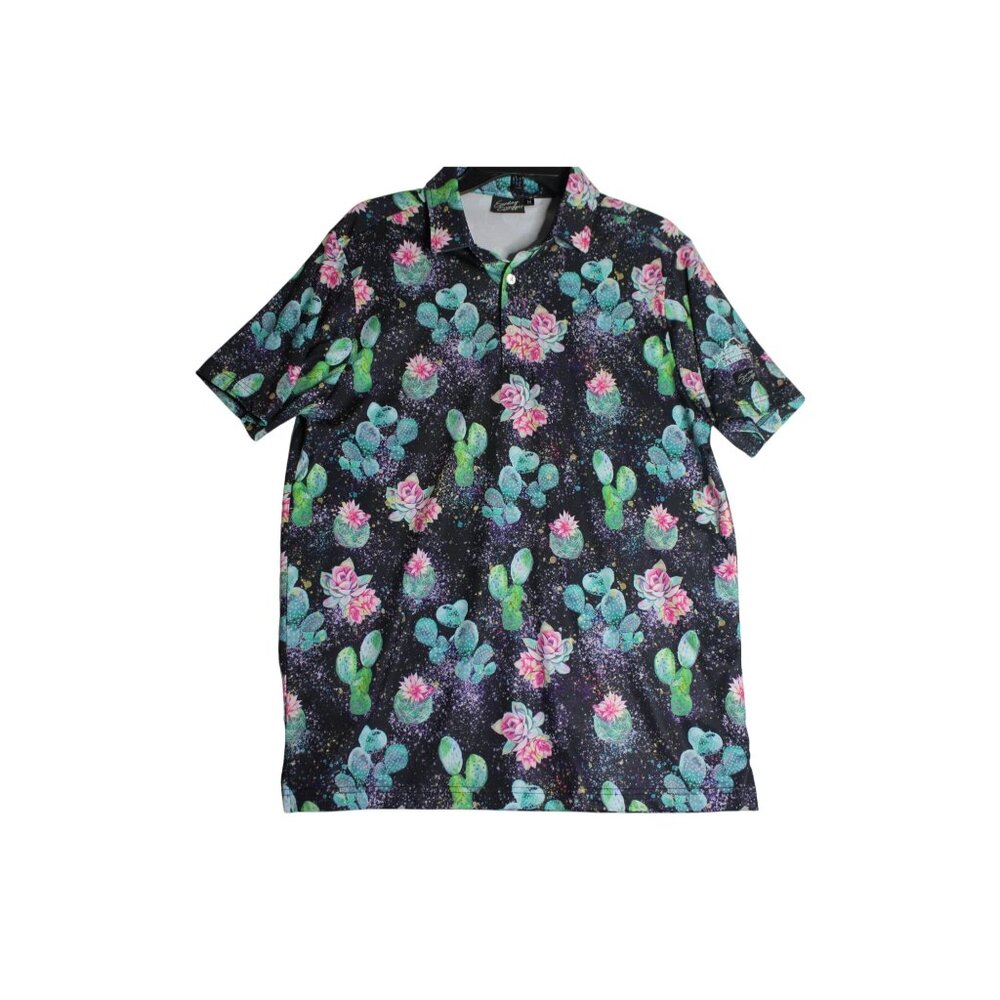 Sunday‎ Swagger Floral Cactus Performance Golf Polo Shirt Men's Medium